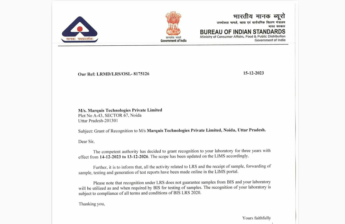 Preview of BIS Certificate