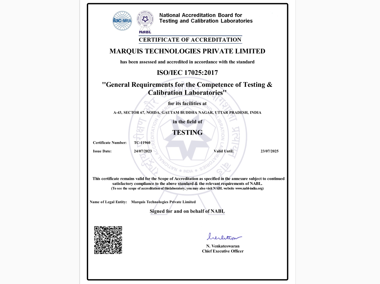Preview of NABL Certificate